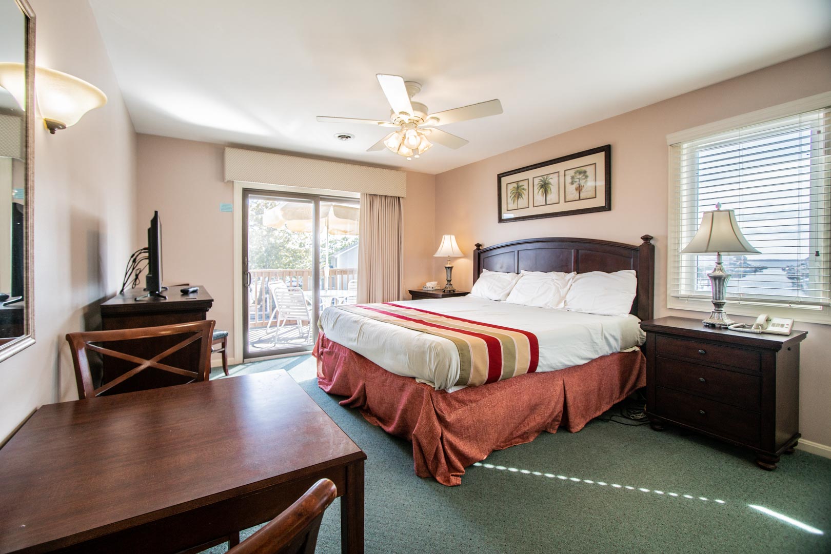 A airy master bedroom at VRI's Club Ocean Villas II in Ocean City, Maryland.